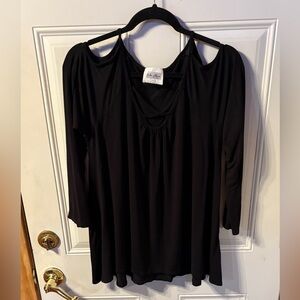 Ella Mara Cold Shoulder Black Top Size Large Stretchy